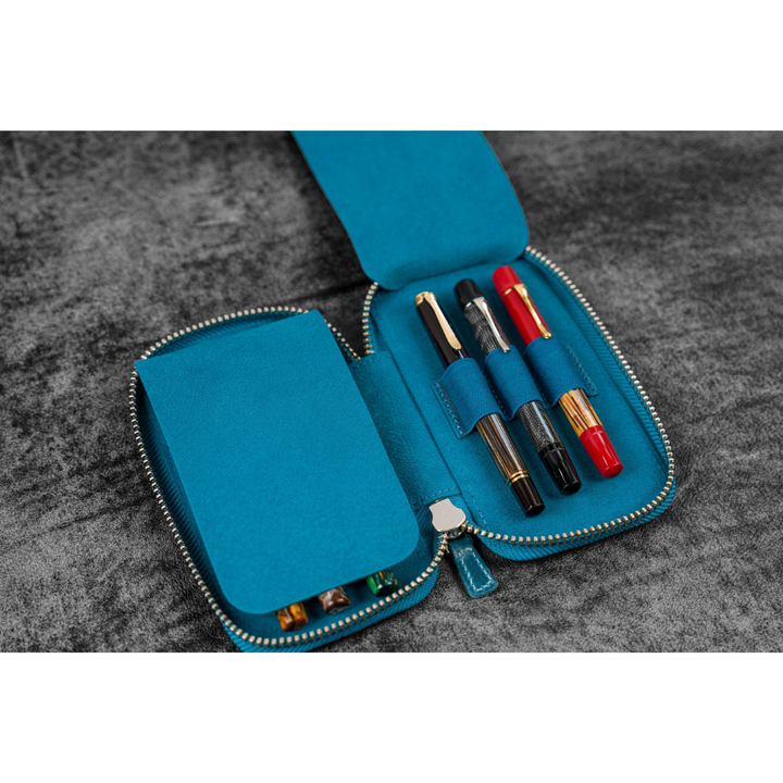 Galen Leather - Leather Zippered 6 Slots Pen Case - C.H. Ocean Blue