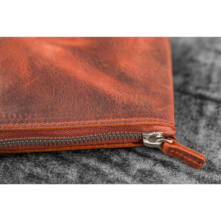 Galen Leather - Leather Slip-N-Zip 4 Slots Zippered Pen Pouch - C.H. Orange