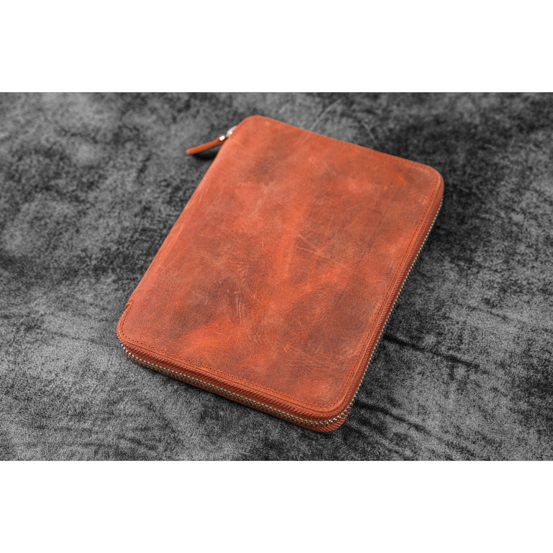 Galen Leather - Leather Zippered A5 Notebook Folio - C.H. Orange