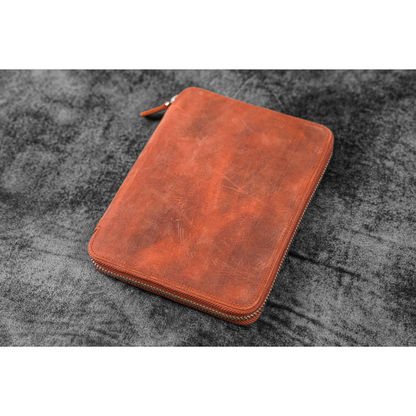 Galen Leather - Leather Zippered A5 Notebook Folio - C.H. Orange