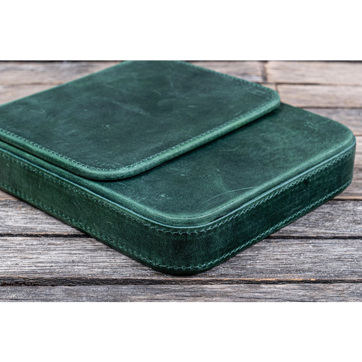 Galen Leather - Leather Magnum Opus 6 Slots Hard Pen Case with Removable Pen Tray - Crazy Horse Forest Green