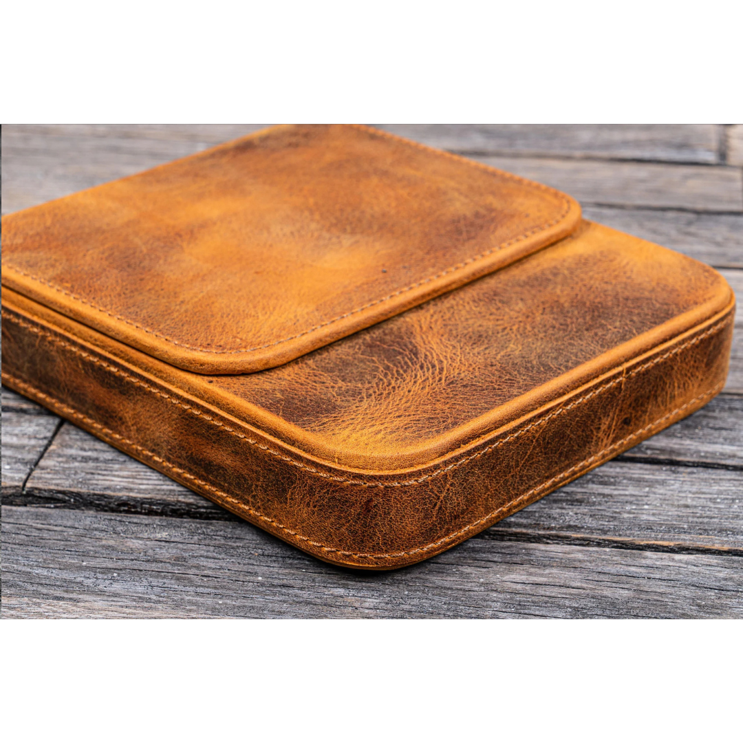 Galen Leather - Leather Magnum Opus 6 Slots Hard Pen Case with Removable Pen Tray - Crazy Horse Brown