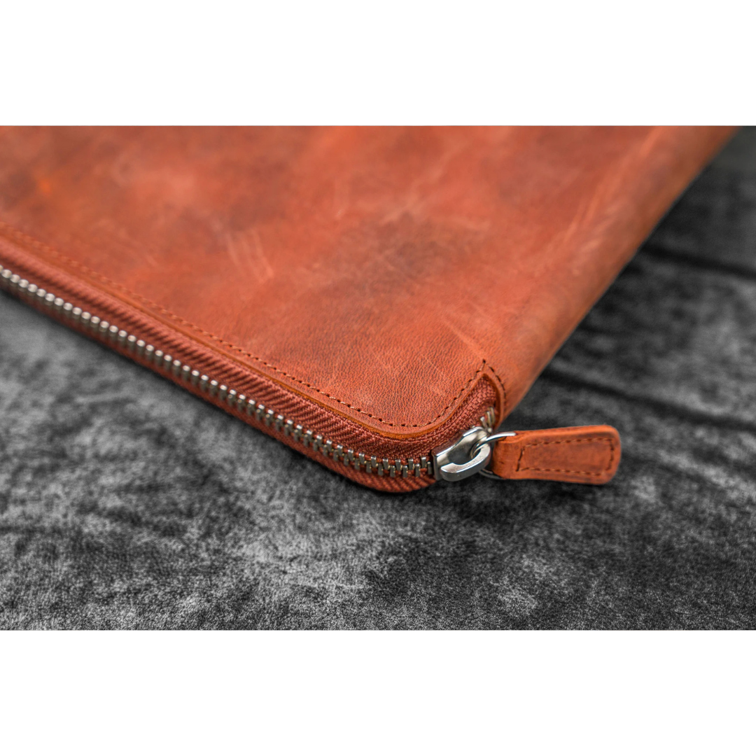 Galen Leather - Leather Zippered A5 Notebook Folio - C.H. Orange