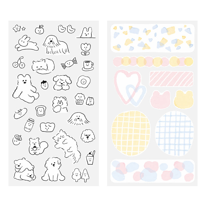 MIDORI - Monotone Stickers - 2644 - Cute Motif (stuffed animals)