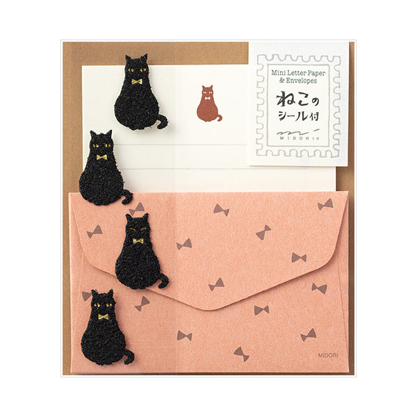 Midori - Mini Letter Set With Stickers - Black Cat