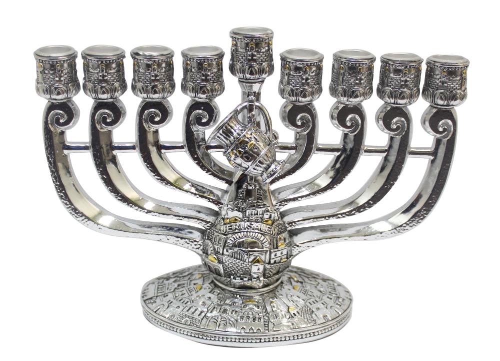 ART JUDAICA - Polyresin Menorah with Oil Jug