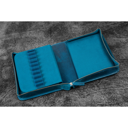 Galen Leather - Leather Zippered 40 Slots Pen Case - Crazy Horse Ocean Blue