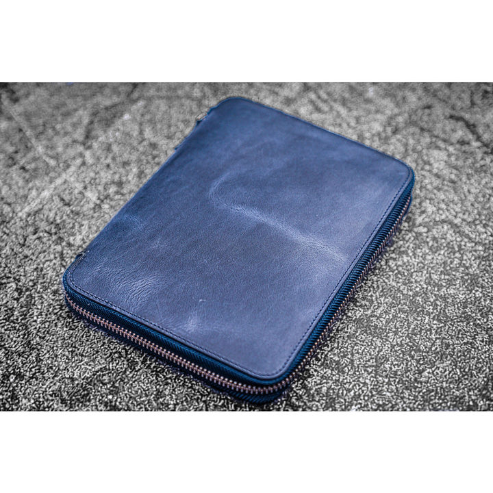 Galen Leather - Leather Zippered A5 Leuchtturm1917 Notebook Folio - Crazy Horse Navy Blue