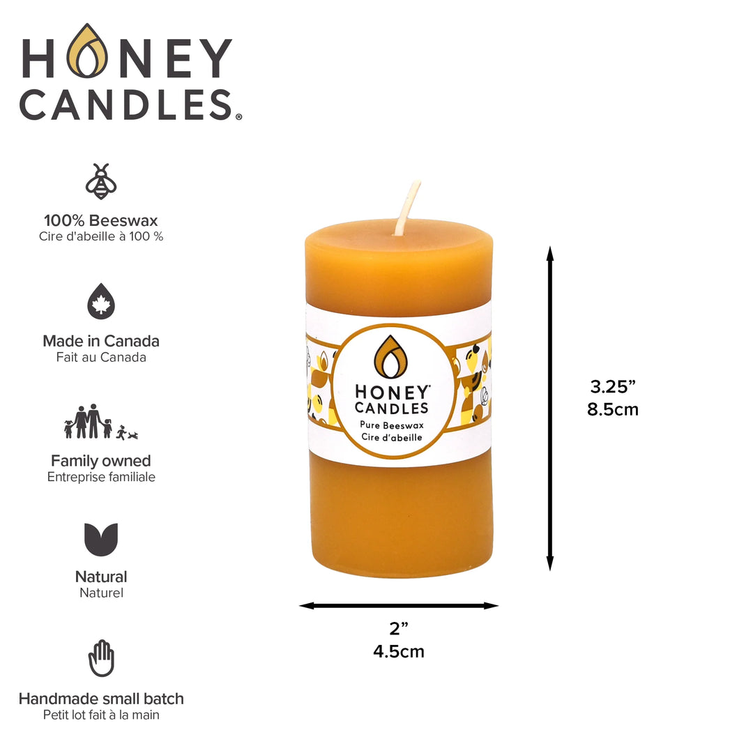 Honey Candles - Beeswax 3.25" - Small Pillar