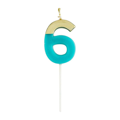 Caspari Number Candle - Blue and Gold - "6"