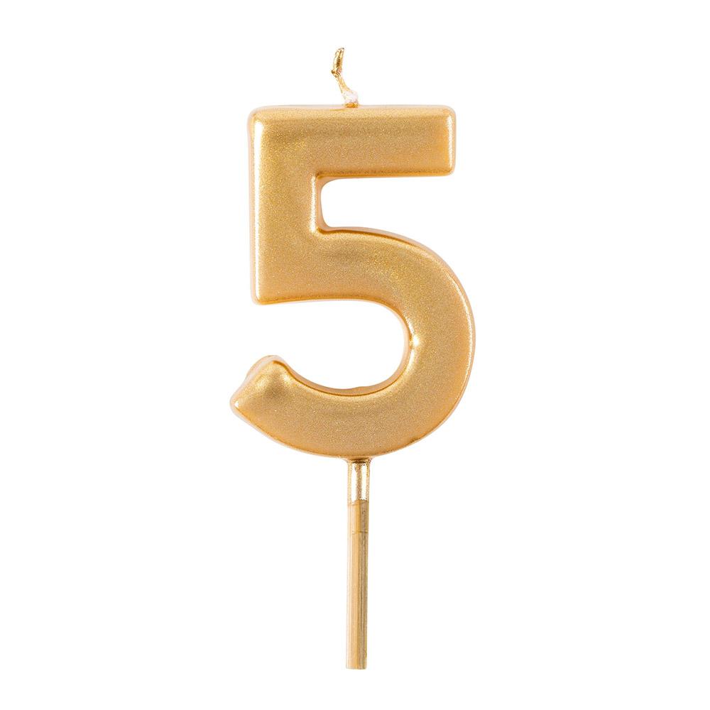 Caspari Number Candle - Gold - "5"