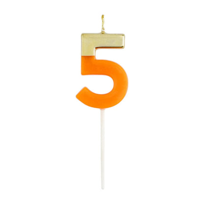 Caspari Number Candle - Orange and Gold - "5"