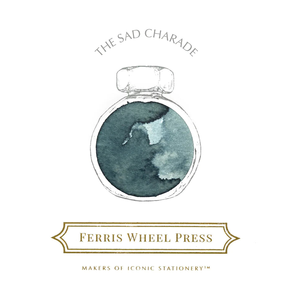 FERRIS WHEEL PRESS – Fountain Pen Ink Glass Bottle 38ml – The Sad Charade Ink Swatches - Buchan's Kerrisdale Stationery - Free Shipping to US and Canada