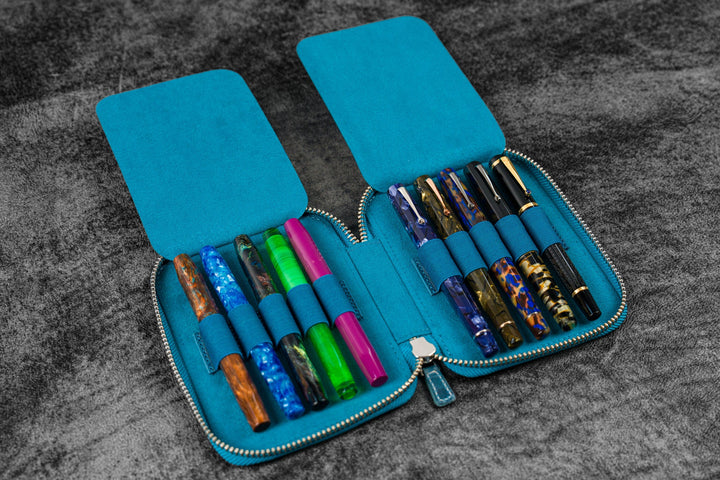 Galen Leather - Leather Zippered 10 Slots Pen Case - C.H. Ocean Blue