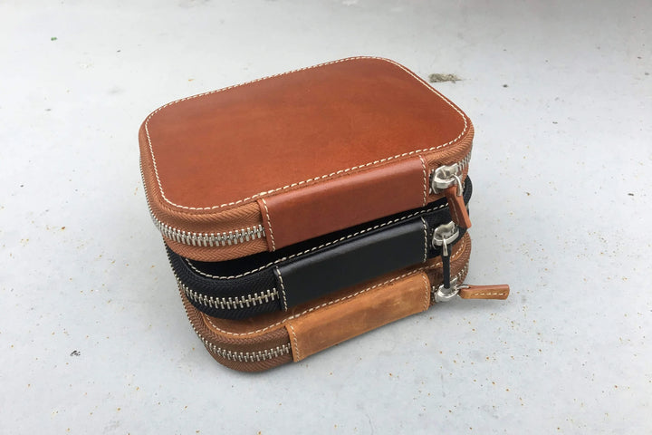 Galen Leather - Leather Zippered 10 Slots Pen Case - Crazy Horse Brown