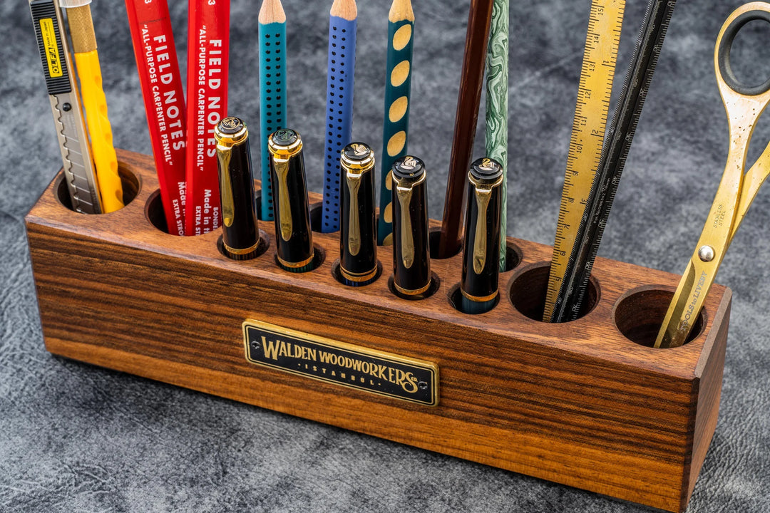 Galen Leather - Wood Desk Organizer - Pen and Tool Holder - Walnut