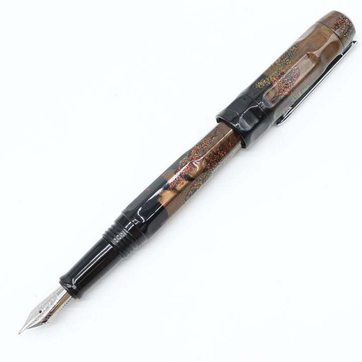 BENU - Talisman Collection - "Dream Bean" Fountain Pen Black and copper base with orange, yellow and green sparkles high quality resin available in fine, medium, broad