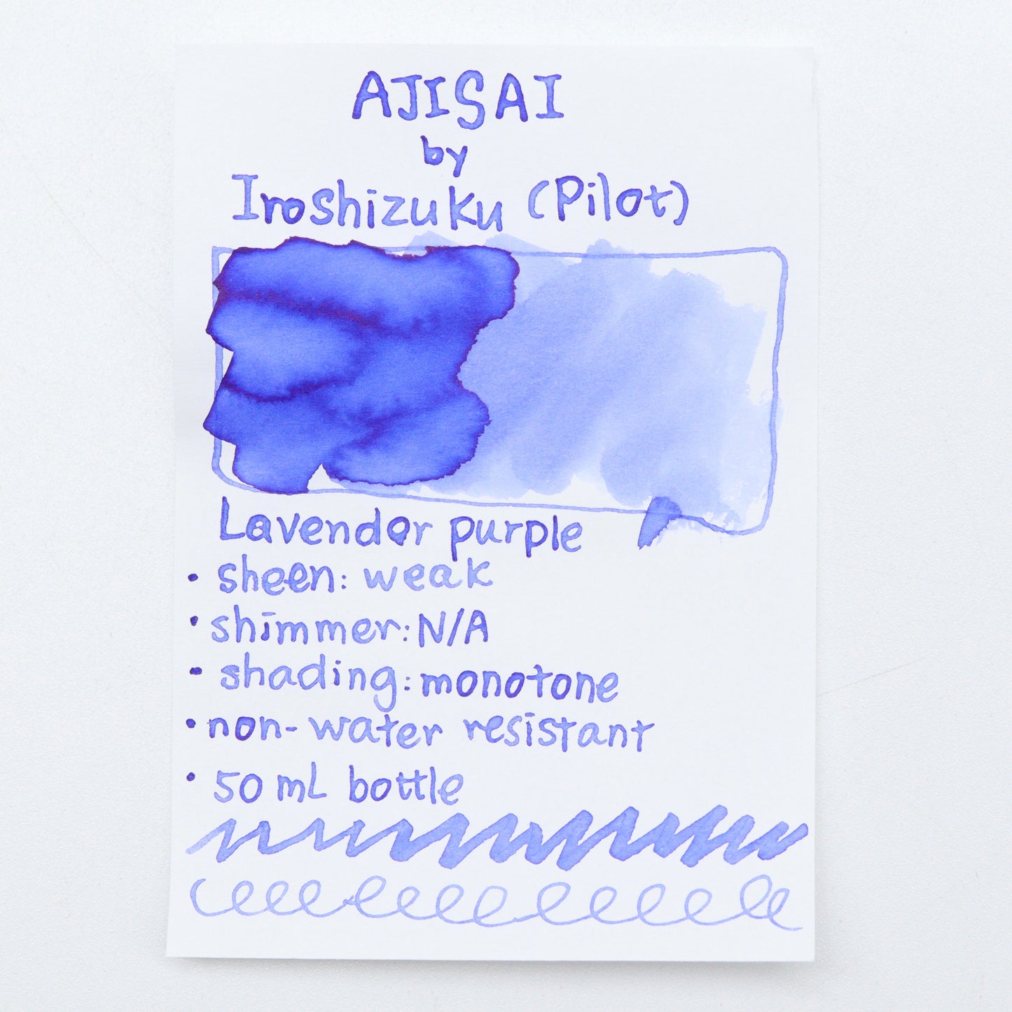 PILOT - Iroshizuku 50ml Bottled Fountain Pen Ink - Ajisai Ink Swatches - Free Shipping to US and Canada - 百乐 色彩雫 紫阳花 试色