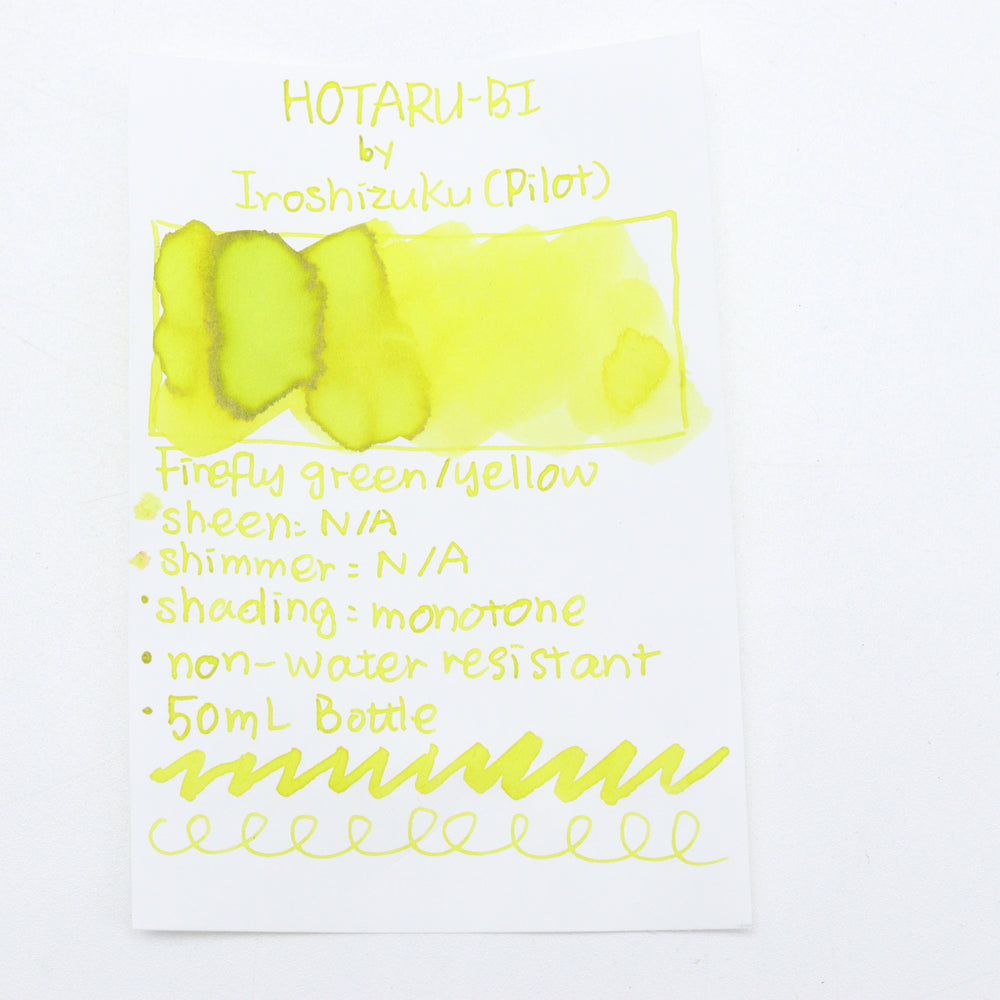 PILOT - Iroshizuku 50ml Fountain Pen Ink - HOTARU-BI (Yellow Green) Ink Swatches - Free Shipping to US and Canada