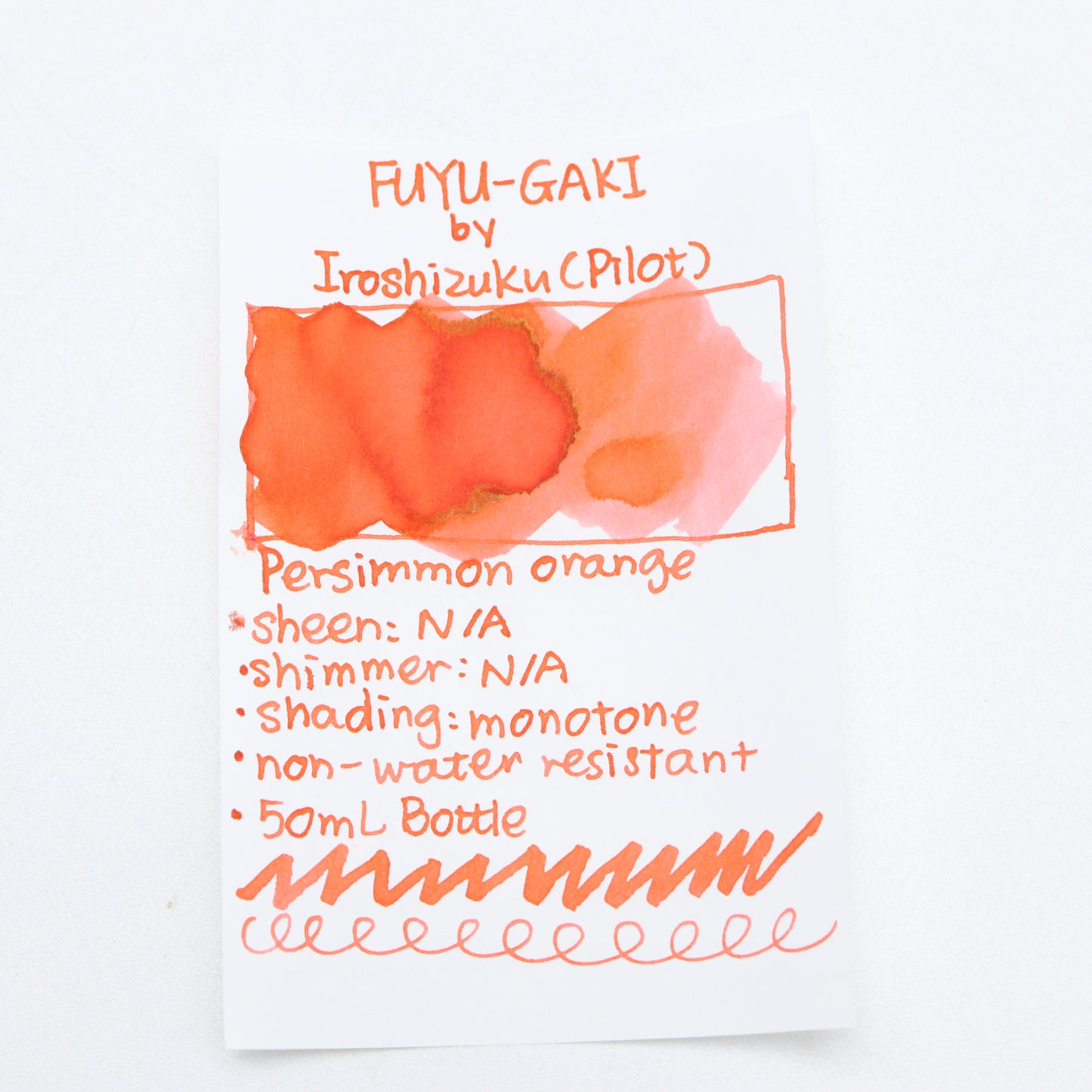 PILOT - Iroshizuku 50ml Bottled Fountain Pen Ink - Fuyu Gaki Ink Swatches - Free Shipping to US and Canada