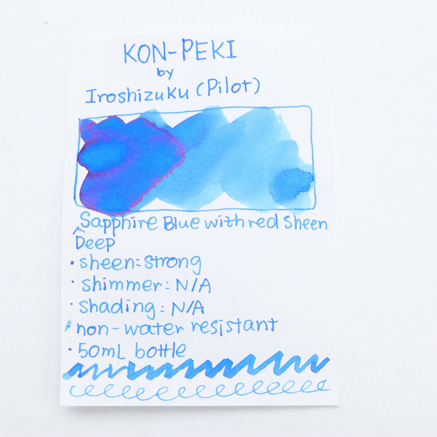 百乐 PILOT - Iroshizuku 色彩雫 50ml Bottled Fountain Pen Ink - 绀碧 Kon Peki Ink Swatches 试色 - Free Shipping to US and Canada