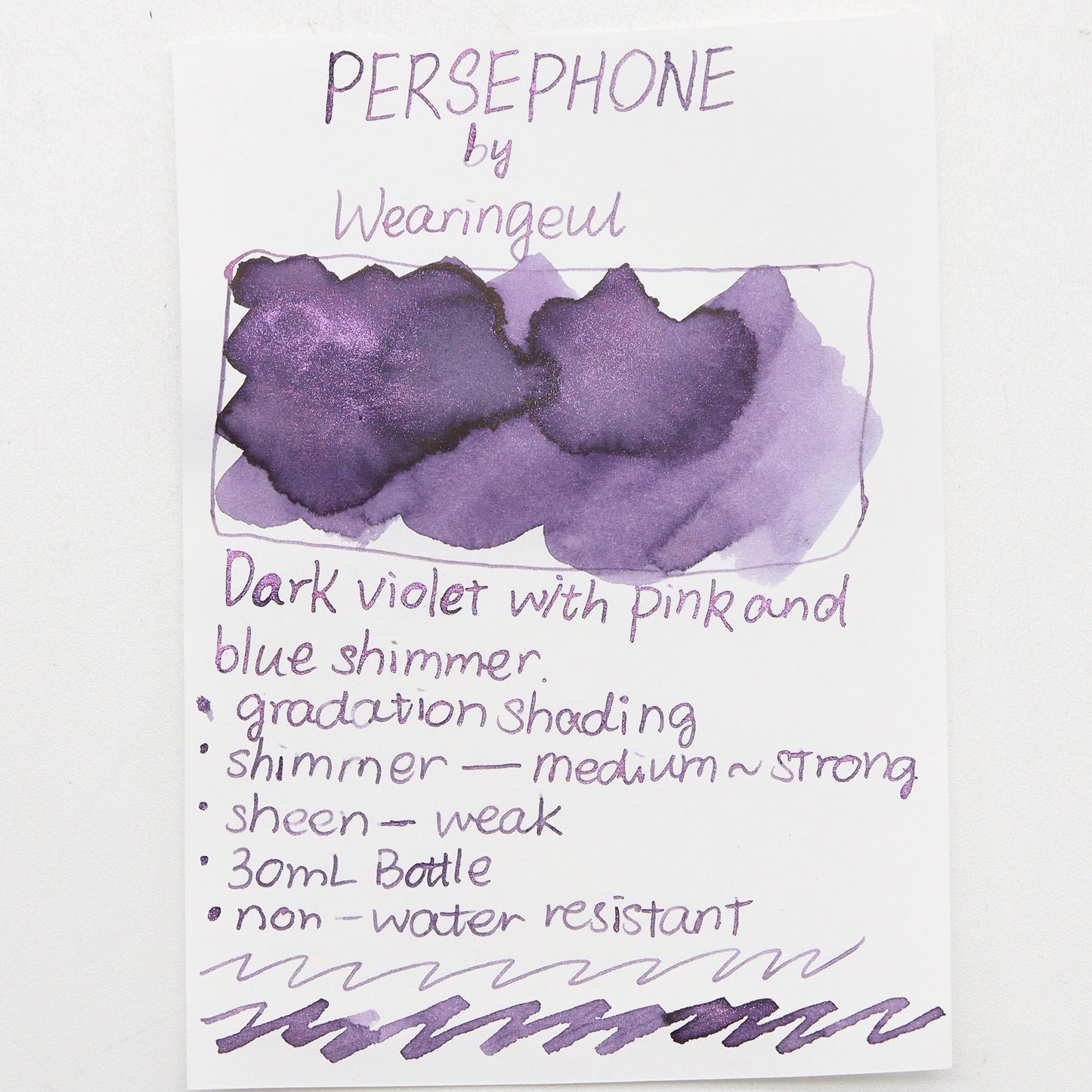 Wearingeul Persephone Ink Swatches and Writing Samples - Free shipping to US and Canada - Buchan's Stationery