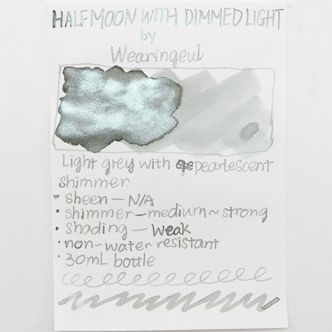 Wearingeul Half Moon with Dimmed Light Ink Swatches and Writing Samples - Buchan's Stationery