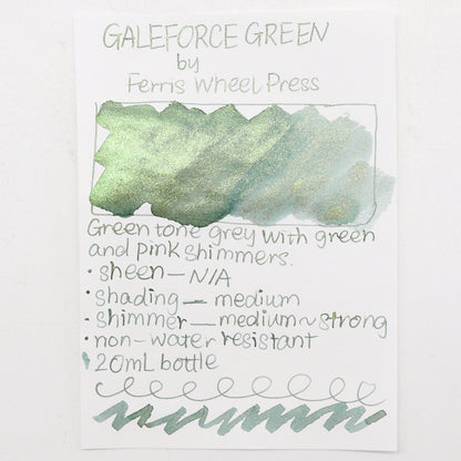 Ferris Wheel Press - FerriTales Collection 20ml Bottle - Galeforce Green Ink Swatches - Free shipping to US and Canada - Vancouver Buchan's Kerrisdale Stationery