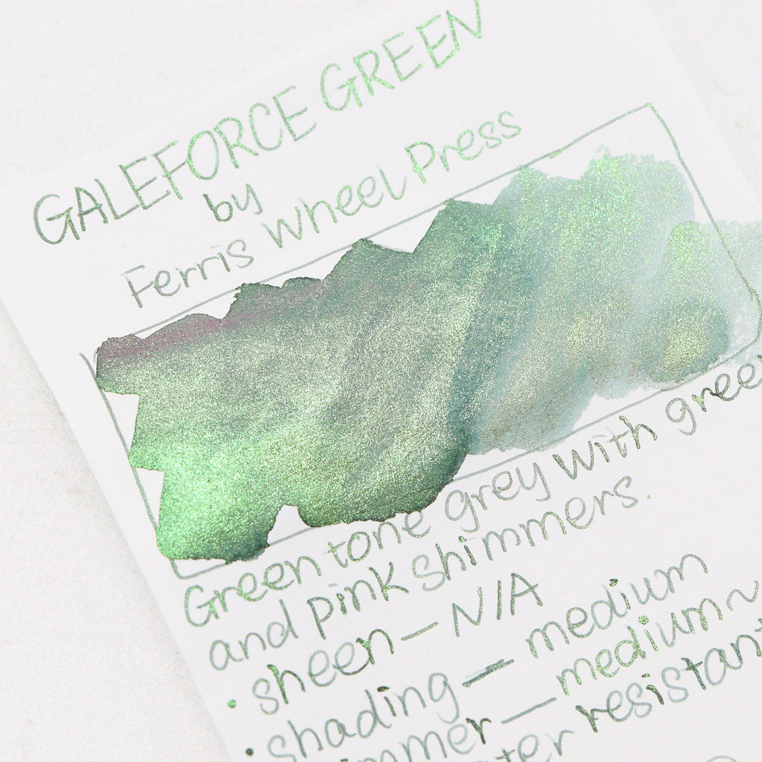 Ferris Wheel Press - FerriTales Collection 20ml Bottle - Galeforce Green Ink Swatches - Free shipping to US and Canada - Vancouver Buchan's Kerrisdale Stationery