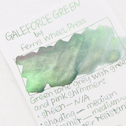 Ferris Wheel Press - FerriTales Collection 20ml Bottle - Galeforce Green Ink Swatches - Free shipping to US and Canada - Vancouver Buchan's Kerrisdale Stationery