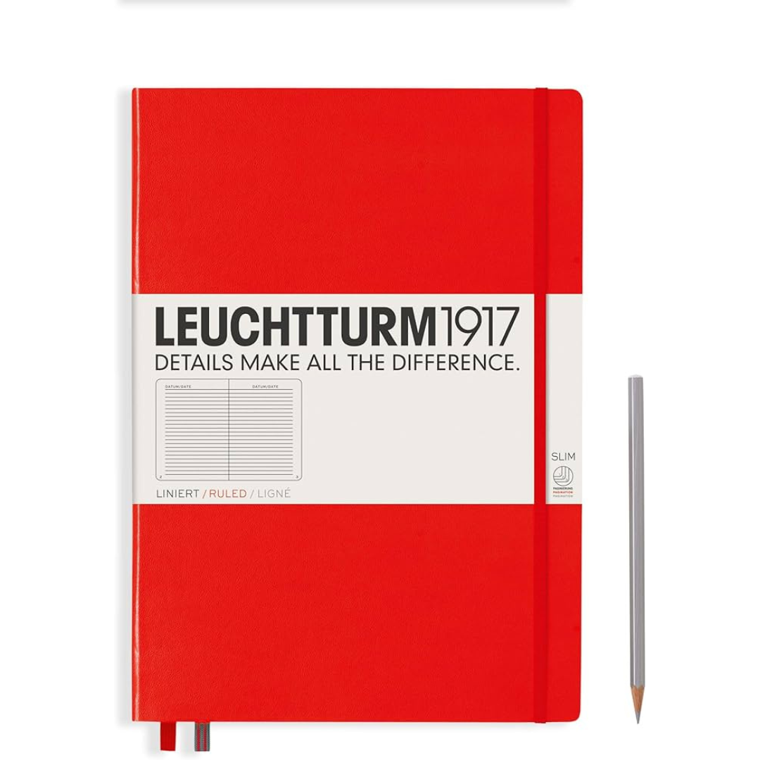 Leuchtturm1917 - Ruled A4+ - Master Slim Notebook - 123 Pages - Red