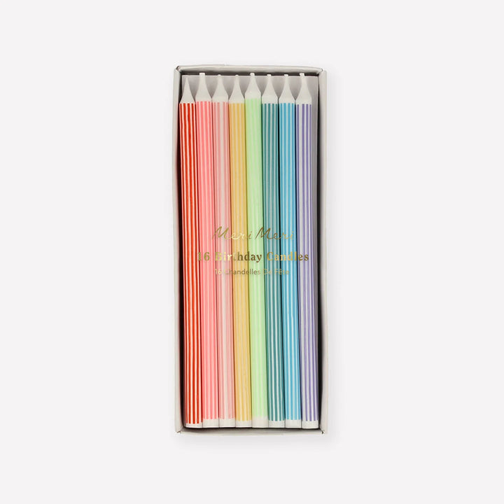 MERI MERI - Mixed Striped Rainbow Candles - Pack of 16