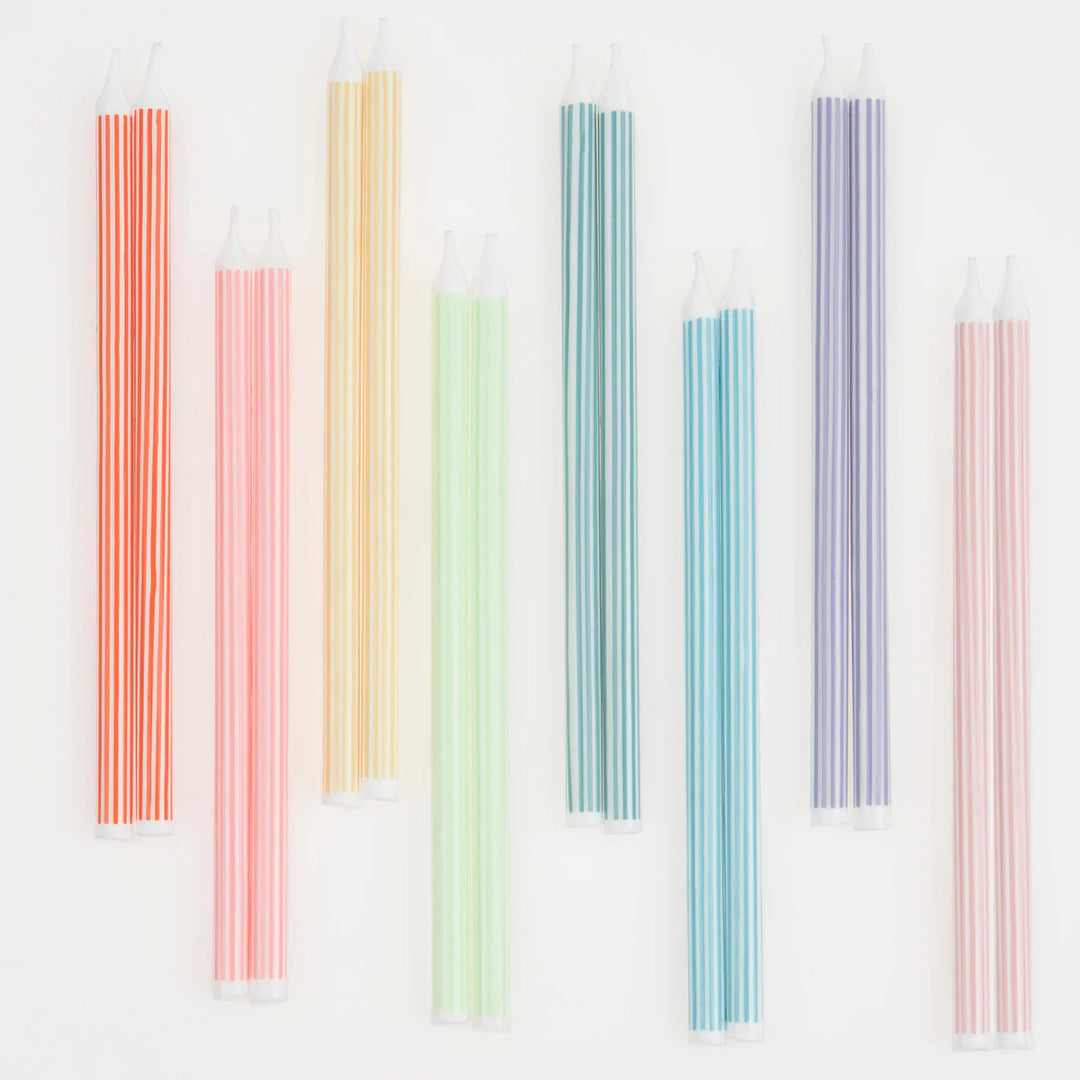 MERI MERI - Mixed Striped Rainbow Candles - Pack of 16