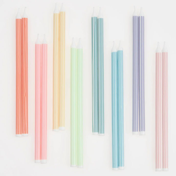 MERI MERI - Mixed Striped Rainbow Candles - Pack of 16