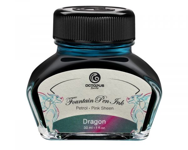 Octopus Fluids - Sheening 30ml Fountain Pen Ink - Dragon Petrol/Pink