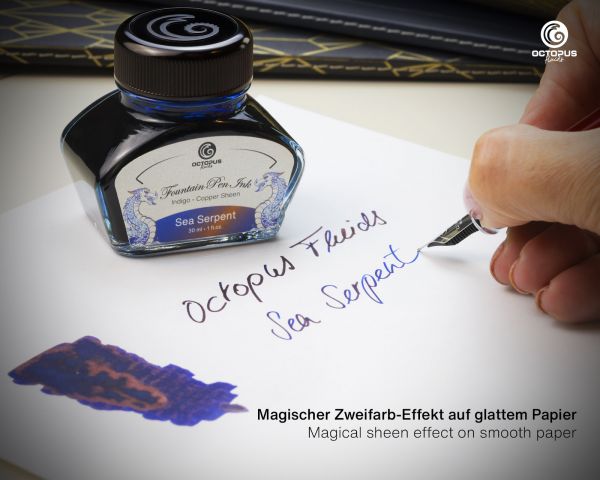 Octopus Fluids - Sheening 30ml Fountain Pen Ink - Sea Serpent Indigo Blue/Copper