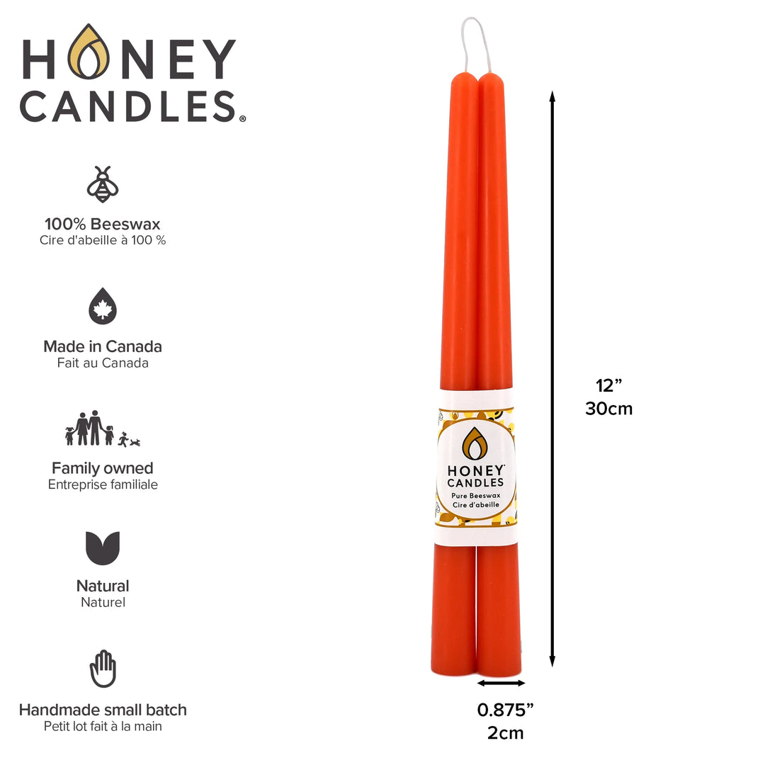 Honey Candles - 12 Inch Taper Candles - Pair