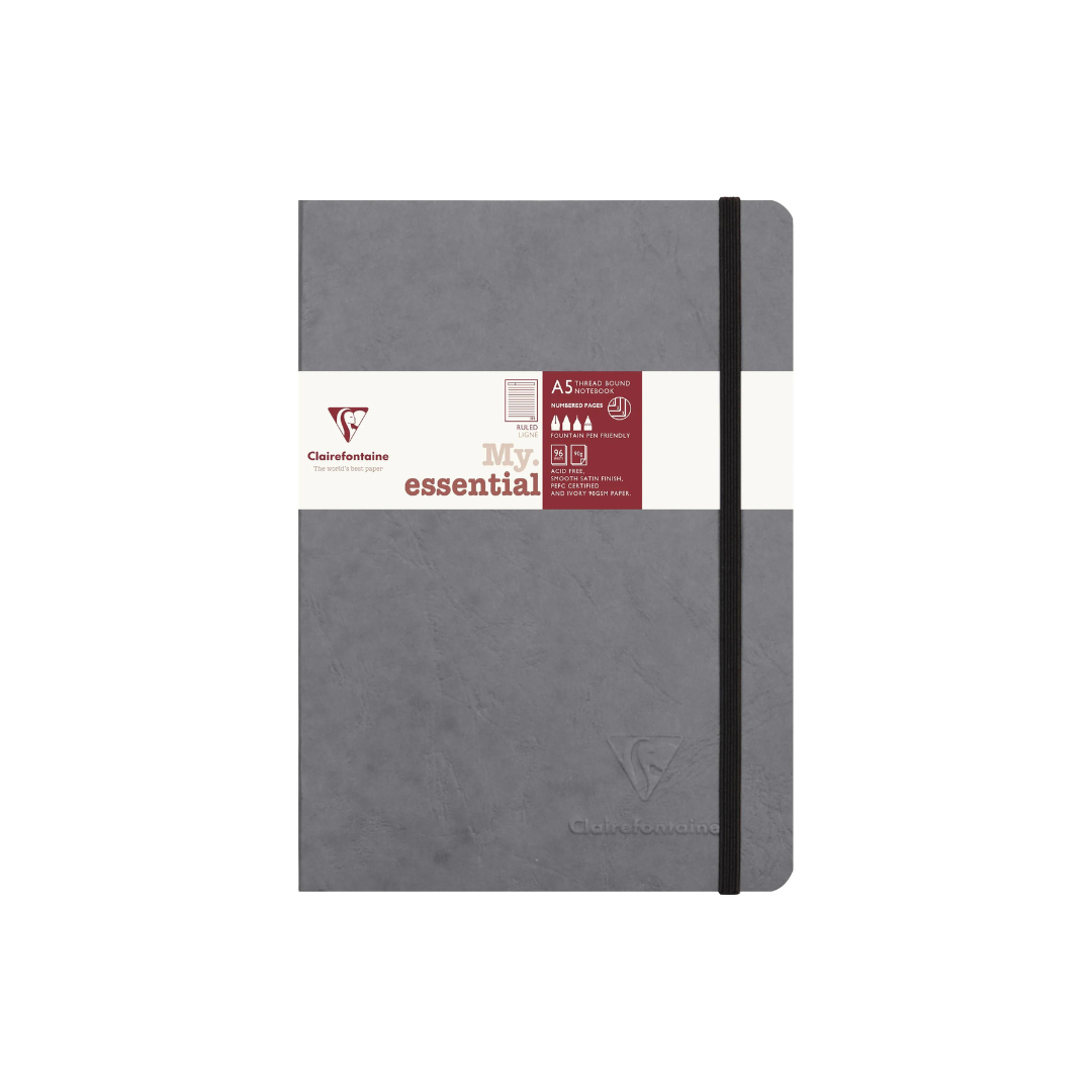 CLAIREFONTAINE - My Essential Notebook - A5 Ruled/Lined - 192 Pages - Grey - Free shipping to US and Canada - Vancouver Buchan's Kerrisdale Gift & Stationery Store