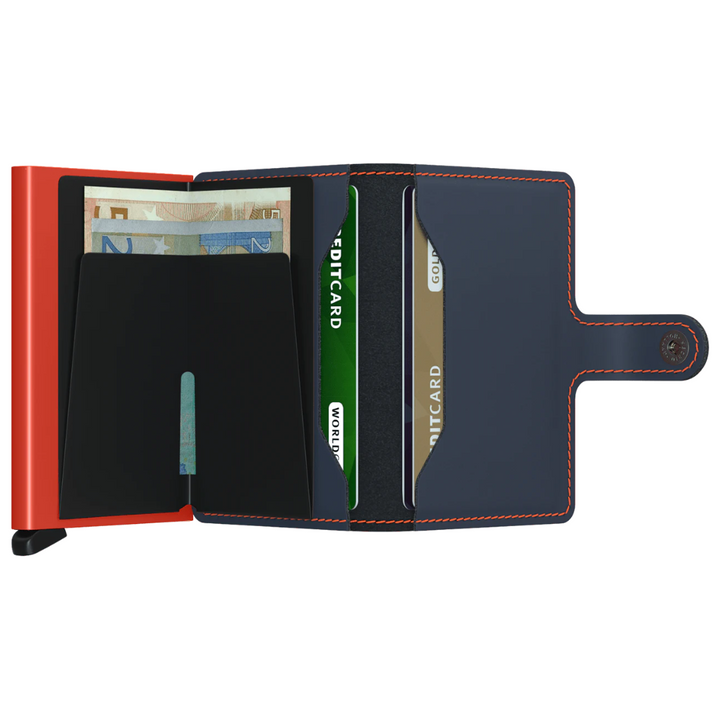 Secrid Miniwallet - Matte - European cowhide leather wallet - Night Blue & Orange - Best Gift for all occasions