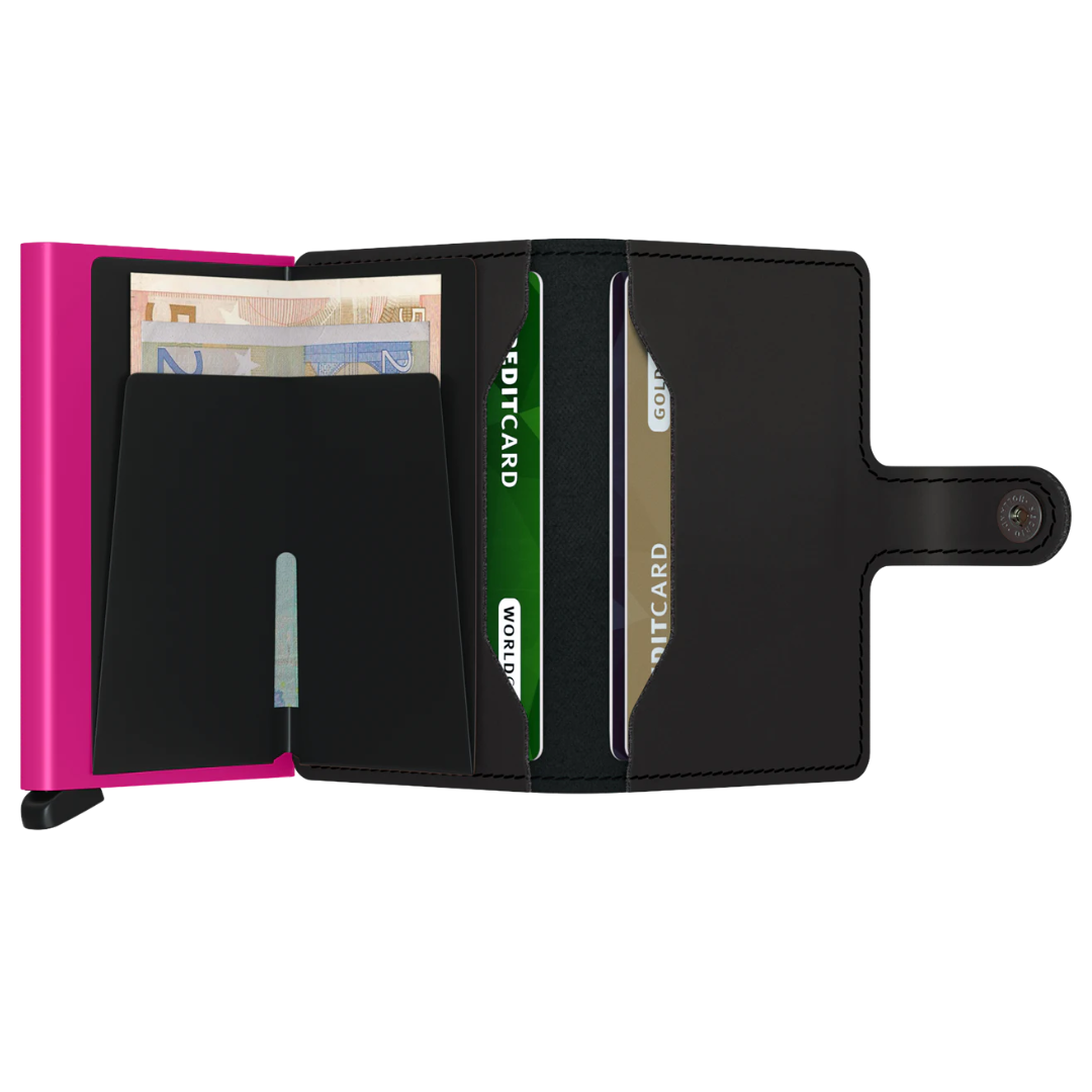 Secrid Miniwallet Matte Black & Fuchsia -high quality European cowhide leather wallet - RFID wallet - Best gift for all occassions