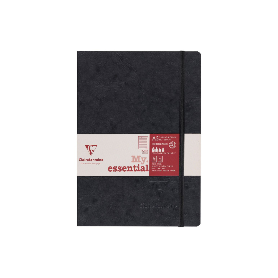 CLAIREFONTAINE - My Essential Notebook - A5 Ruled/Lined - 192 Pages - Black - Free shipping to US and Canada - Vancouver Buchan's Kerrisdale Gift & Stationery Store