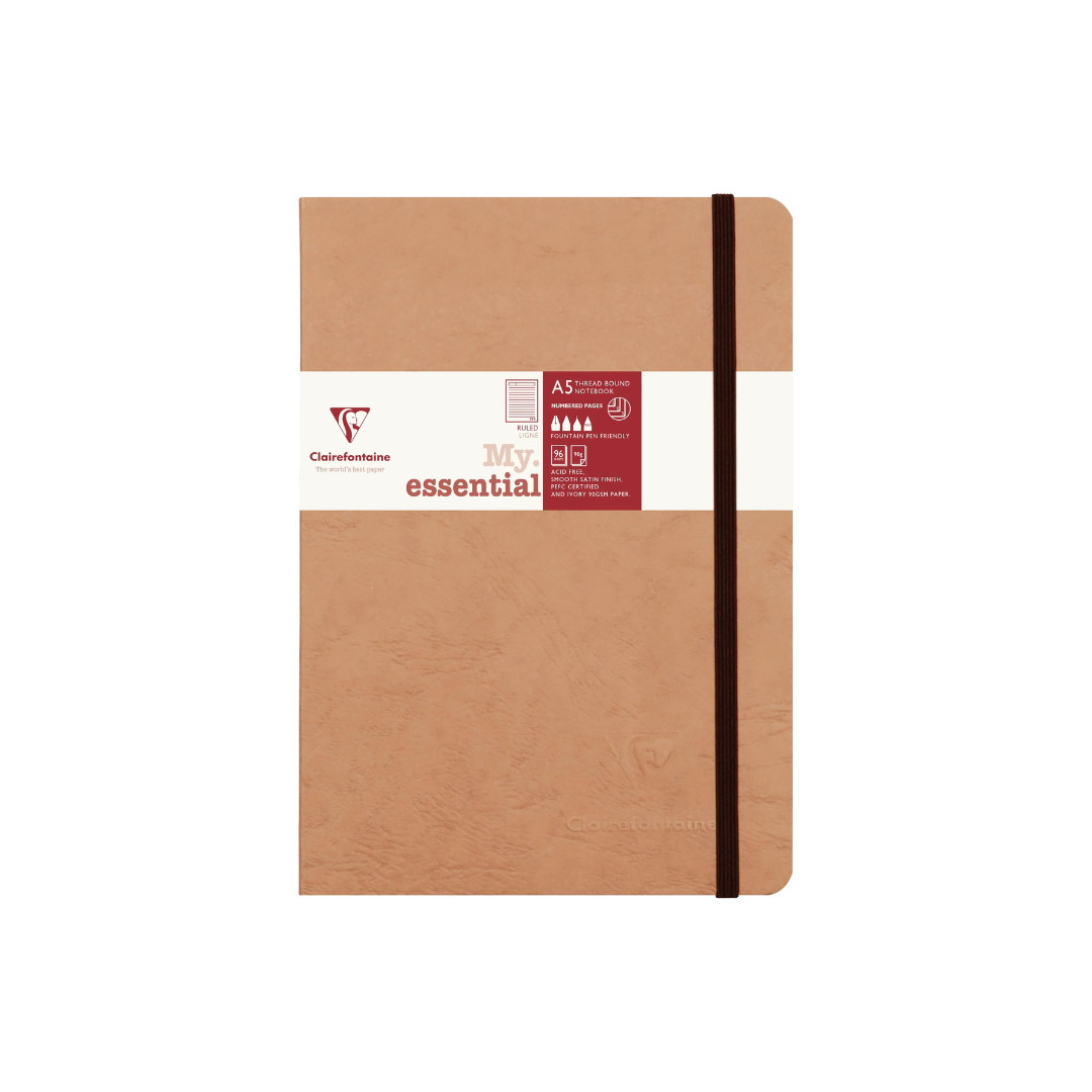 CLAIREFONTAINE - My Essential Notebook - A5 Ruled/Lined - 192 Pages - Brown - Free shipping to US and Canada - Vancouver Buchan's Kerrisdale Gift & Stationery Store