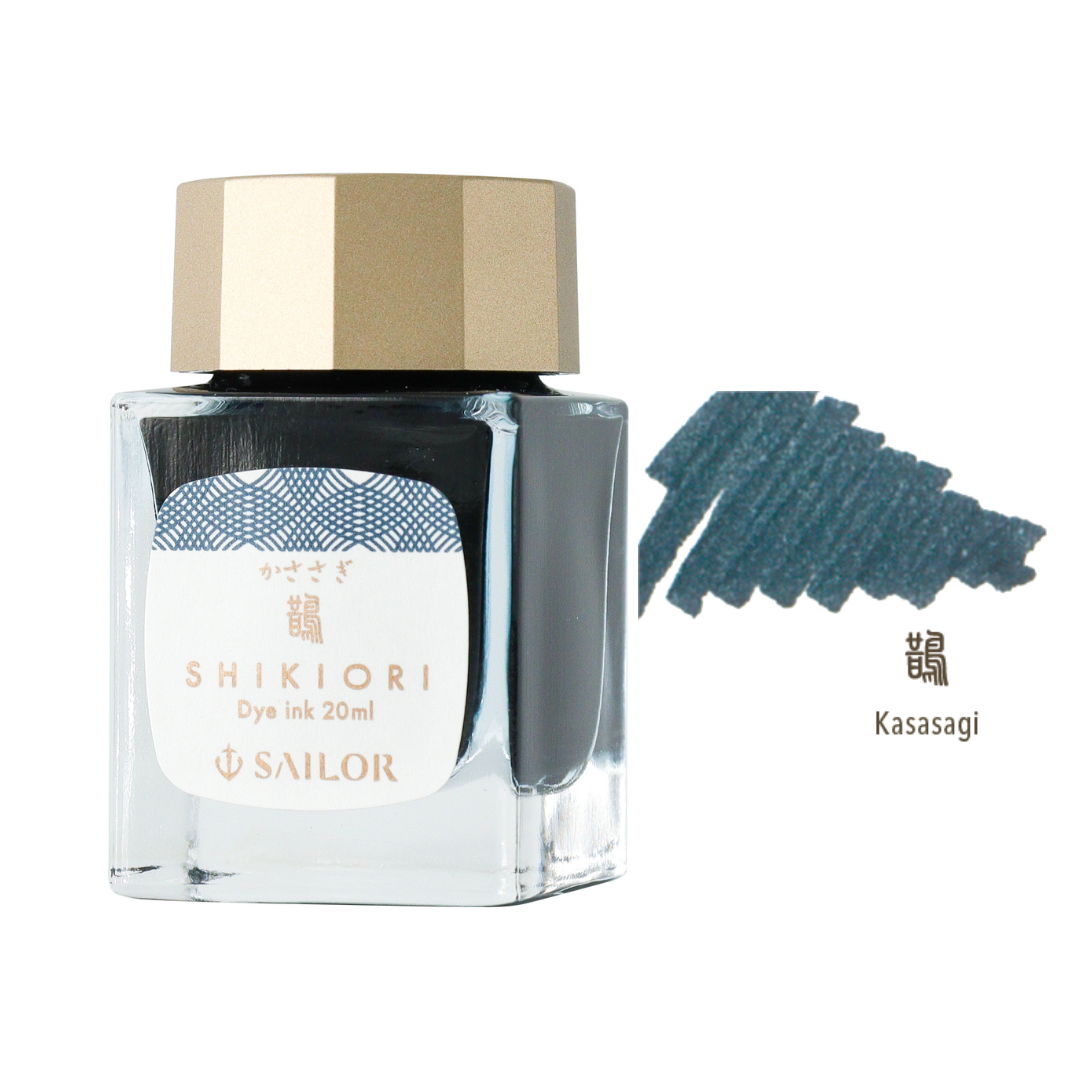 SAILOR PEN – SHIKIORI INK – Bottled Fountain Pen Ink (20ml) – KASASAGI ink swatches - Free shipping to US and Canada - Buchan's Kerrisdale Stationery