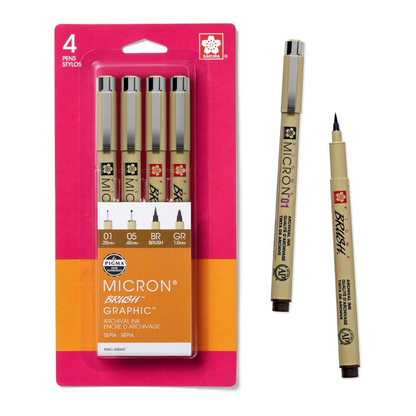 Pigma - Sepia Drawing Waterproof Permanent Pens - Assorted Sizes 4PC