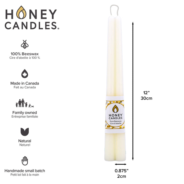 Honey Candles - 12 Inch Taper Candles - Pair