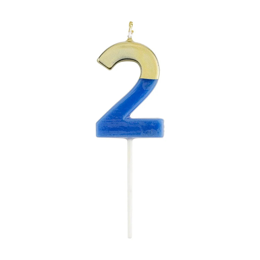 Caspari Number Candle - Blue and Gold - "2"