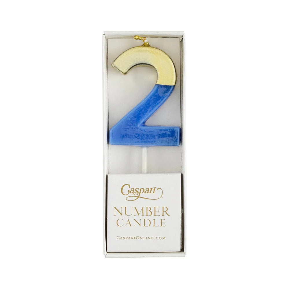 Caspari Number Candle - Blue and Gold - "2"