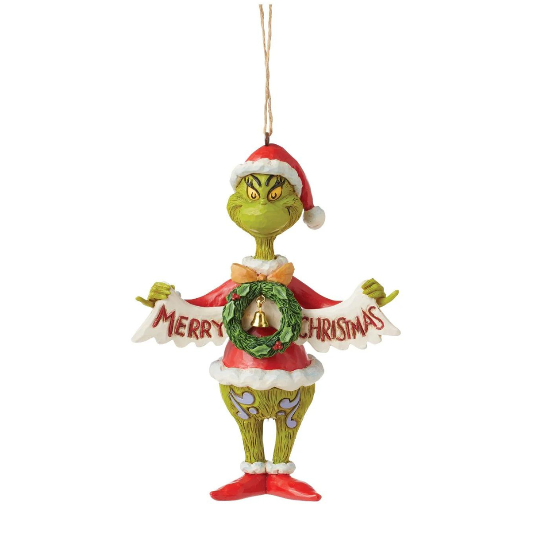 Enesco - Jim Shore: "The Grinch" - Holding Merry Christmas Banner Figurine