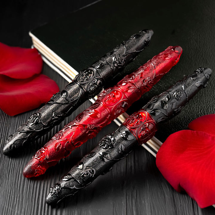 BENU black coloured rollerball, skull and rose designs with beautiful resin body, cannot be posted