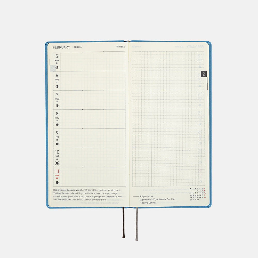 Hobonichi Techo 2024 - Weeks/Wallet Planner Book - Colors: Celeste Blue (English/Monday Start/January Start)